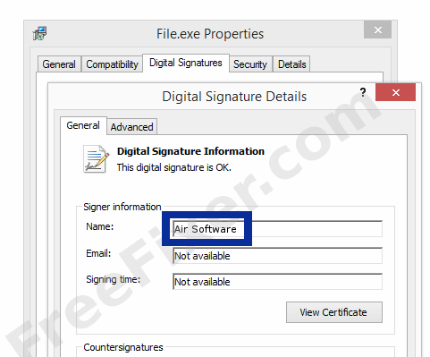Screenshot of the Air Software certificate